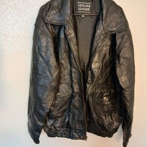 Men's Genuine Leather Black Bomber Jacket